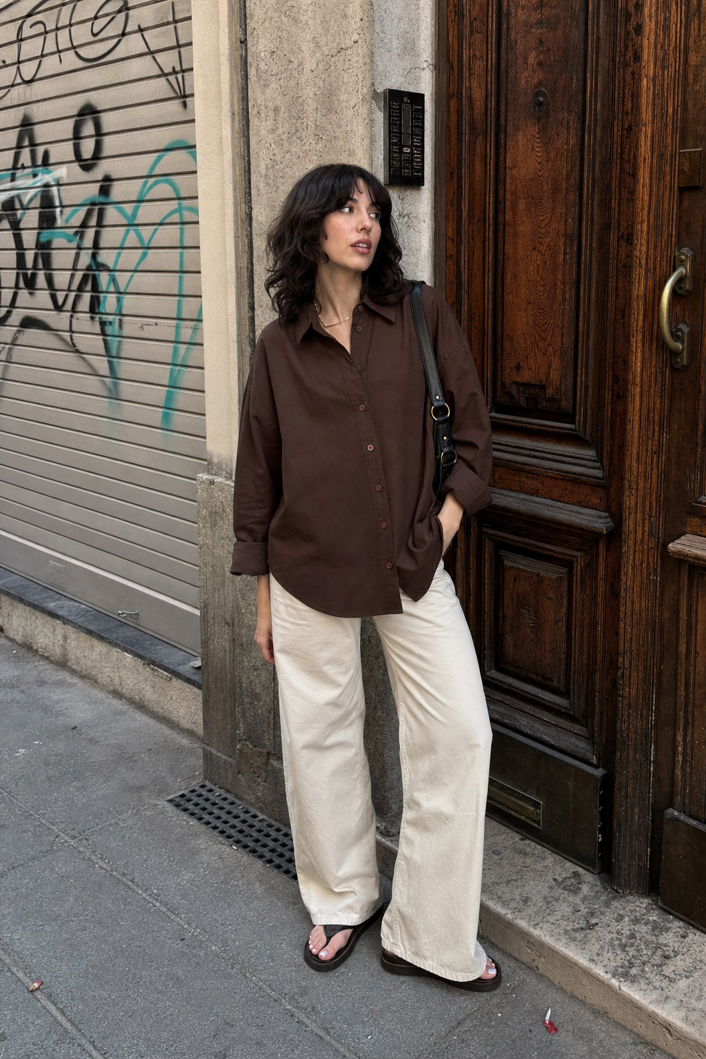 Elara Voss Cocoa Relax Shirt on model 2