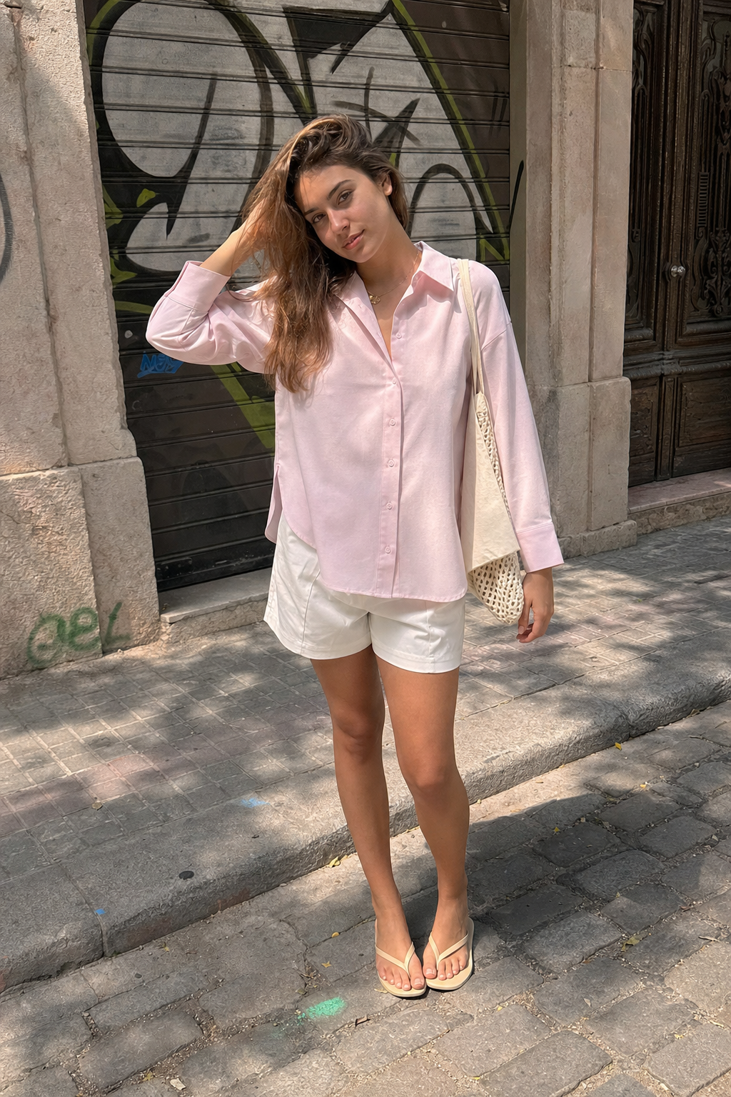 Elara Voss Blush Relax Shirt on model 1