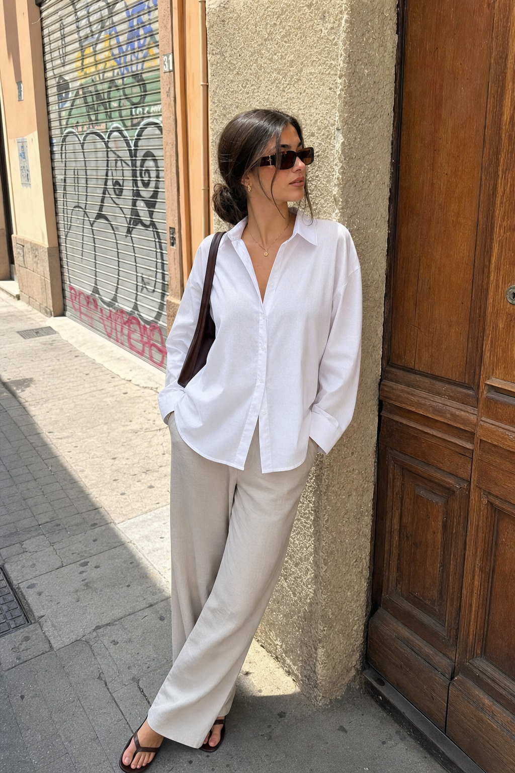 Elara Voss White Relax Shirt on model 2